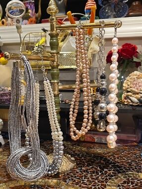 Classic Pearl and Bead Necklace Collection - Pink, Silver, Cream